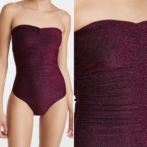 NWT Ruched Sparkle Garnet One Piece Swim Bathing Bikini Suit Small - Picture 4 of 11
